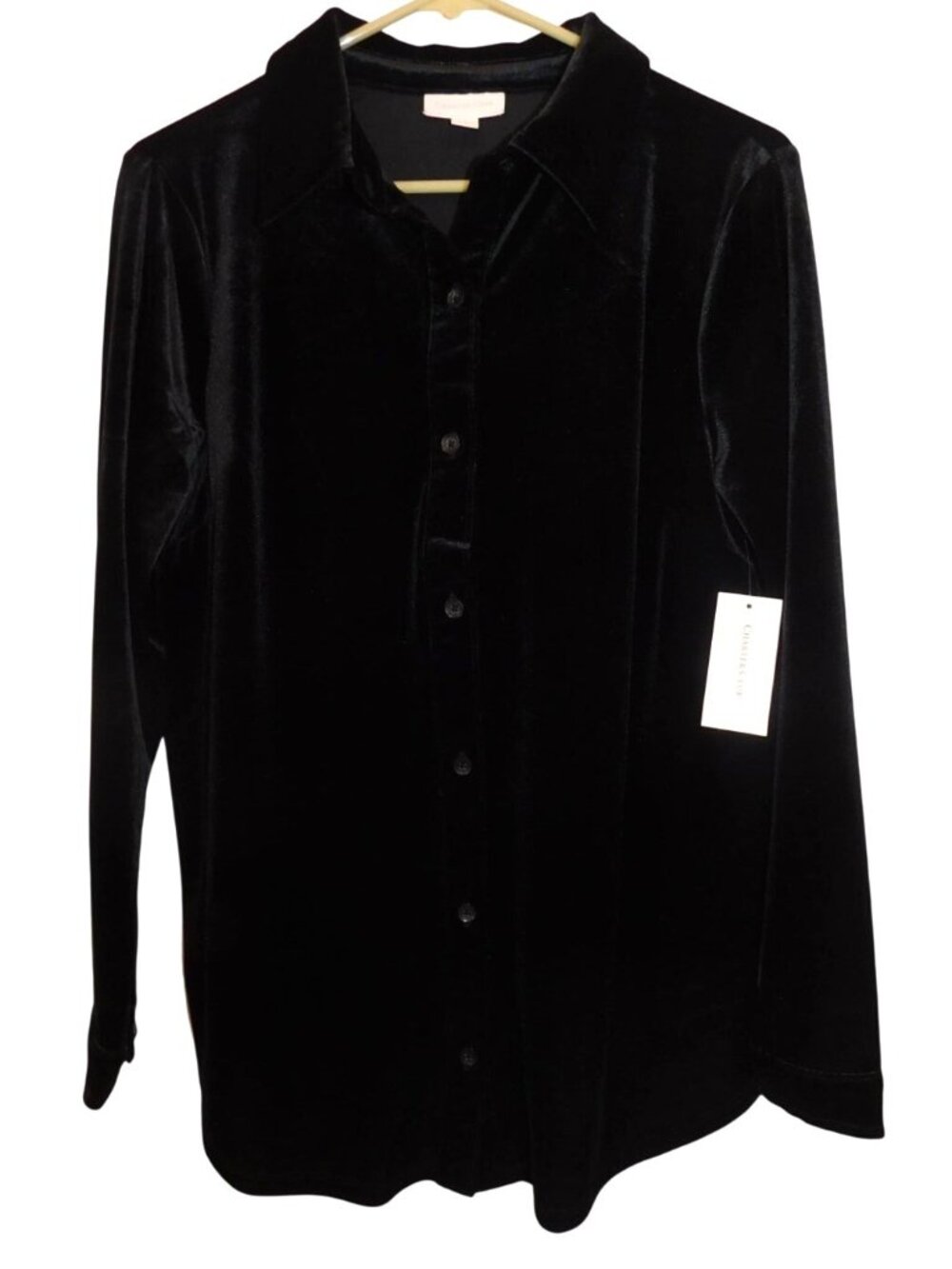 Charter Club Womens Black Velvet Button-Up Shirt Medium Minimalist Capsule